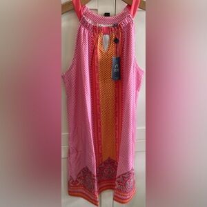 Cabana Life Pink and Orange Patterned Mini Dress Or Beach Cover-up